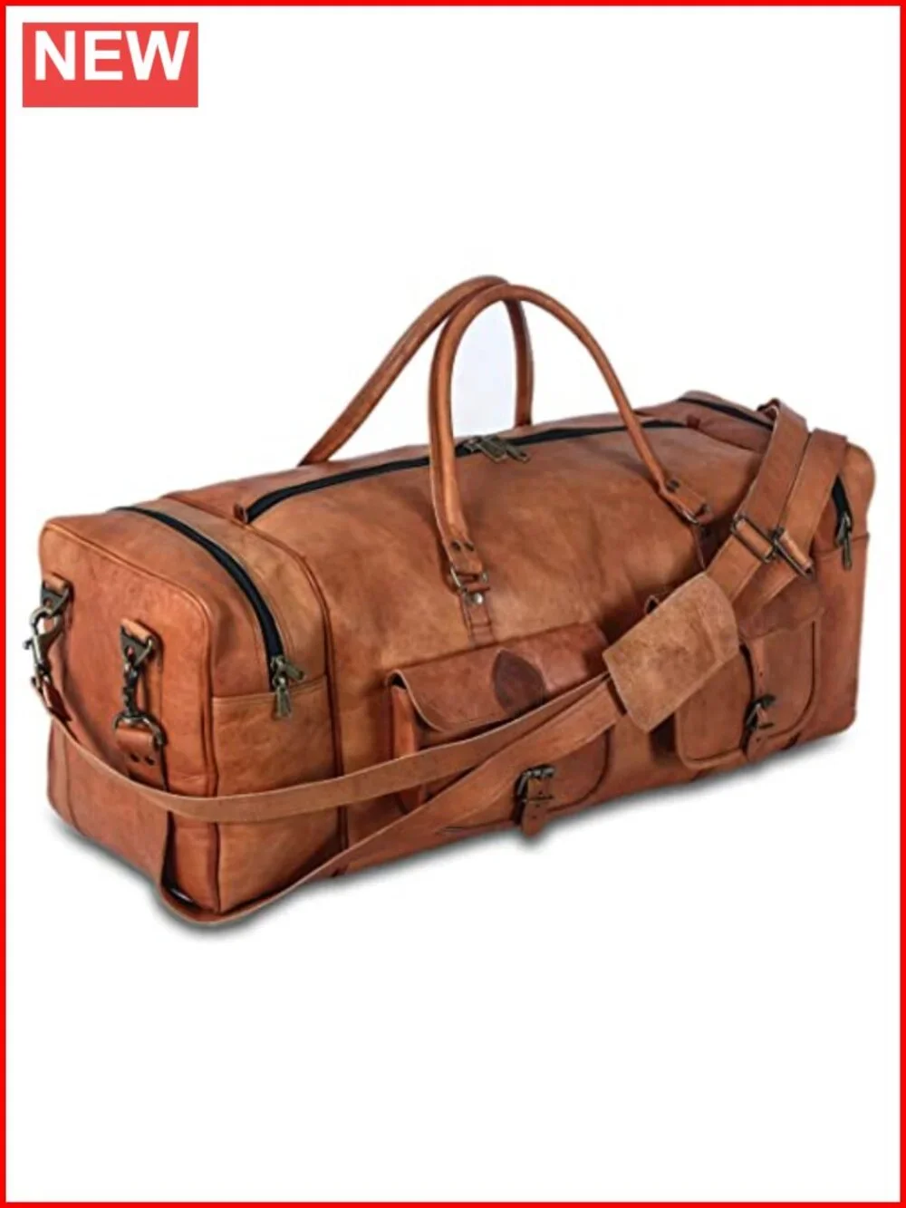 Large 32 Inch Full Grain Leather Duffel Bag Travel Gym Sports